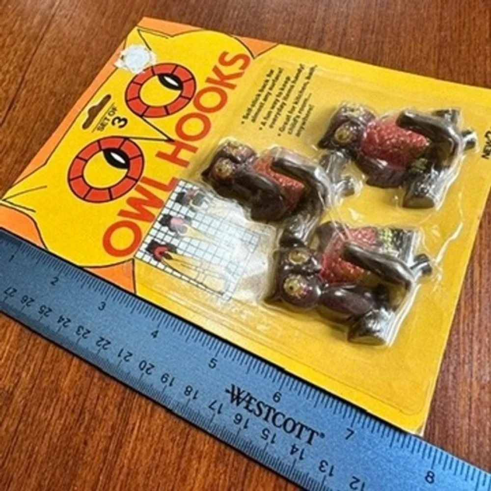 New Design Vintage Owl Hooks Set of 3 Brown Red Self-Stick Adhesive Wall Hangers